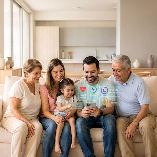 Familia mexicana usando Qüida, la app de expediente médico digital para toda la familia